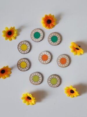 Jetons en bois en forme de tournesol peints en différentes couleurs pour activités éducatives et sensorielles