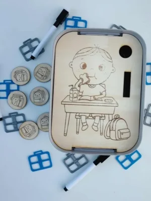 Insert Montessori en bois goûter d’enfant avec jetons cartables et accessoires éducatifs