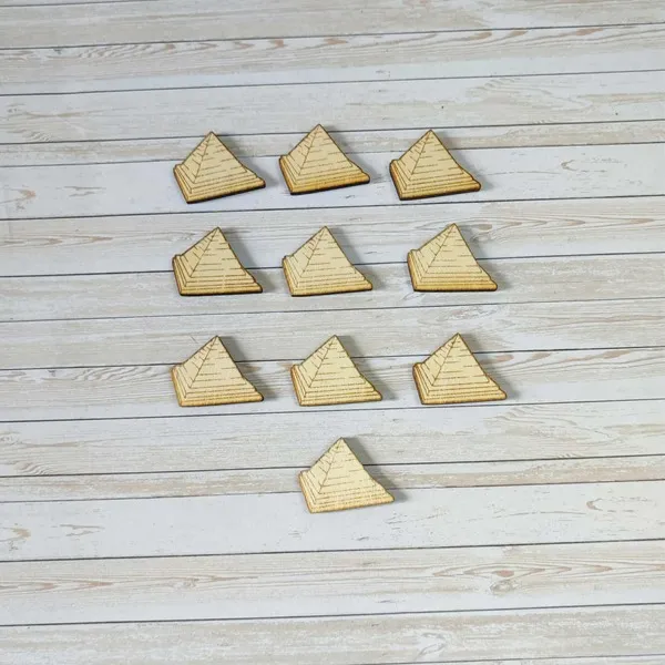 Jetons en bois en forme de pyramide gravée pour jeux éducatifs et activités à thème Égypte