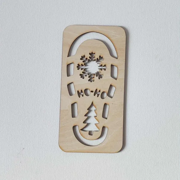 Empreinte en bois en forme de chaussure avec flocon, sapin et inscription “Ho Ho Ho”, décoration artisanale de Noël