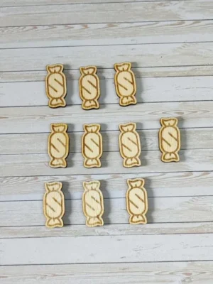 Jetons en bois en forme de bonbons gravés pour jeux éducatifs et activités créatives