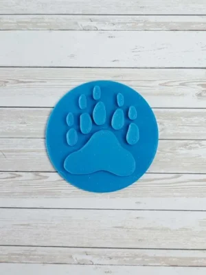 Empreinte de patte d’ours bleue imprimée en 3D, forme ronde en PLA écologique pour activité sensorielle et apprentissage Montessori