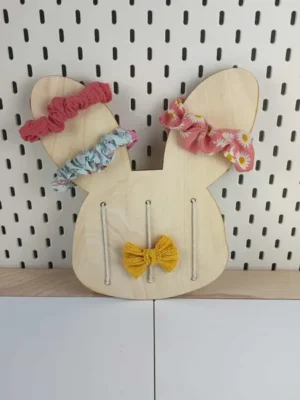 Support mural en bois en forme de lapin pour organiser chouchous et barrettes