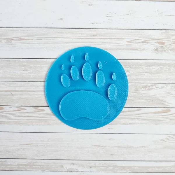 Empreinte d’ours bleue en impression 3D, modèle ovale en PLA écologique pour activités sensorielles et apprentissage des animaux
