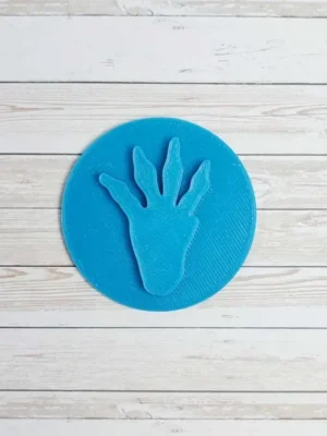 Empreinte de grenouille bleue en impression 3D, modèle rond en PLA écologique pour apprentissage des traces d’animaux et activités sensorielles