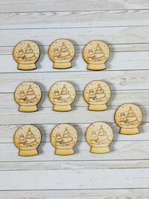 Boules à neige en bois gravé avec sapin et bonhomme de neige pour activités manuelles et jeux éducatifs de Noël