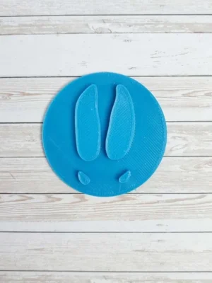 Empreinte de lapin bleue imprimée en 3D, forme ronde en PLA pour activités sensorielles ou jeux de pâte à modeler thème animaux