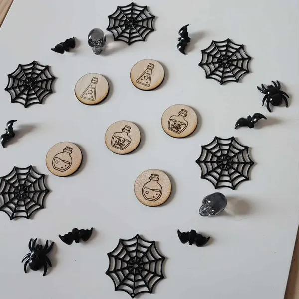 Jetons en bois gravés de fioles magiques pour atelier éducatif Halloween