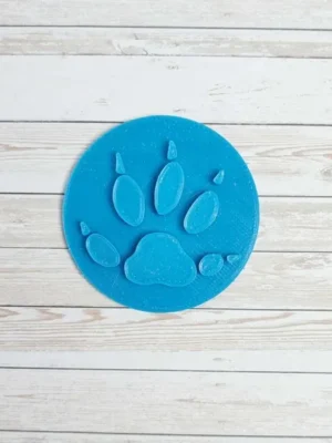 Empreinte de loup bleue imprimée en 3D, modèle rond en PLA biodégradable pour jeux éducatifs et découverte des traces d’animaux sauvages