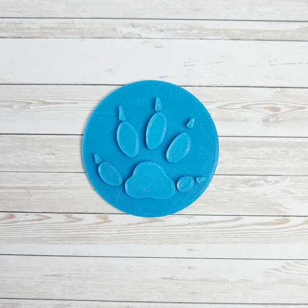 Empreinte de loup bleue imprimée en 3D, modèle rond en PLA biodégradable pour jeux éducatifs et découverte des traces d’animaux sauvages