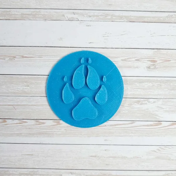 Empreinte de renard bleue imprimée en 3D, forme ronde en PLA biodégradable pour activités sensorielles et jeux éducatifs sur les animaux