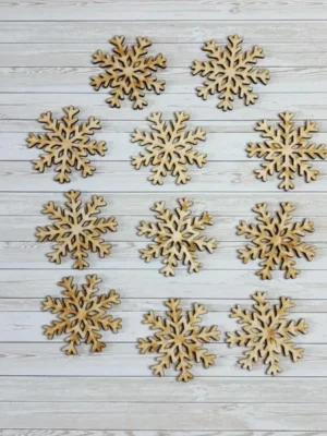 Flocons de neige en bois découpés au laser, décorations hivernales artisanales pour activités et créations manuelles