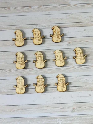 Jetons en bois en forme de bonhomme de neige gravé pour activités éducatives et jeux de Noël
