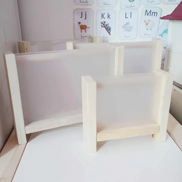 Fenêtres sensorielles en bois naturel avec plaque translucide, matériel éducatif pour activités de découverte et jeux de lumière
