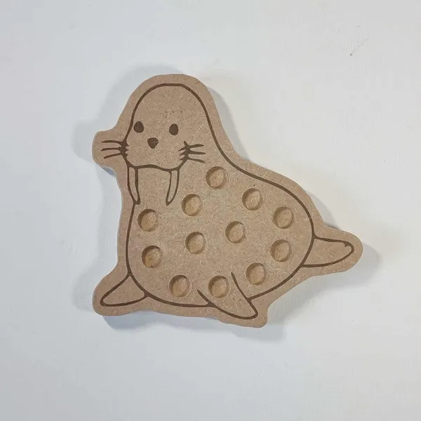 Plateau de motricité fine en bois MDF en forme de morse, support Montessori pour activités manuelles sur le thème de la banquise