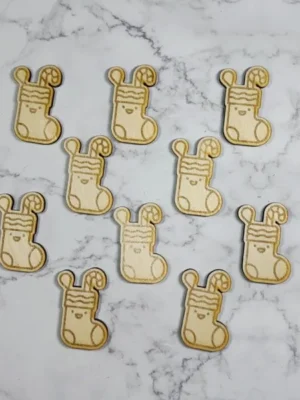 Lot de jetons en bois gravés en forme de chaussette de Noël avec sucre d’orge, accessoires pédagogiques thème Noël