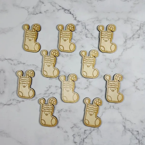 Lot de jetons en bois gravés en forme de chaussette de Noël avec sucre d’orge, accessoires pédagogiques thème Noël