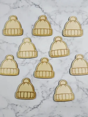 Lot de jetons en bois gravés en forme de bonnet d’hiver avec pompon, accessoires pédagogiques thème hiver et Noël