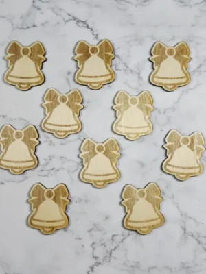 Lot de jetons en bois gravés en forme de cloche de Noël avec nœud, accessoires pédagogiques thème Noël