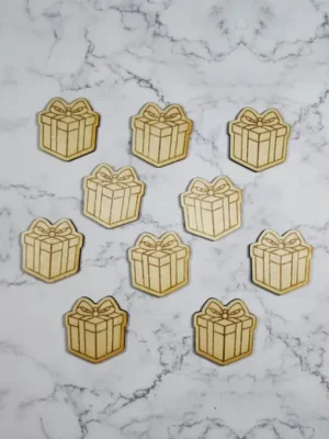 Lot de jetons en bois gravés en forme de cadeaux de Noël avec nœud, accessoires pédagogiques thème Noël
