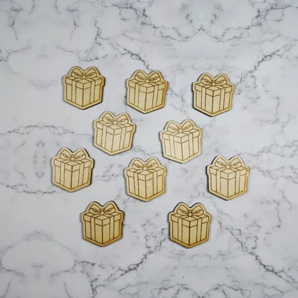 Lot de jetons en bois gravés en forme de cadeaux de Noël avec nœud, accessoires pédagogiques thème Noël