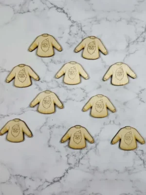 Lot de jetons en bois gravés en forme de pulls de Noël avec motif Père Noël