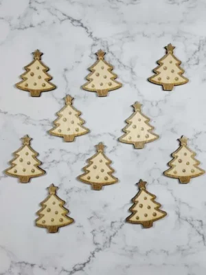 Lot de jetons en bois gravés en forme de sapins de Noël avec étoile, thème Noël