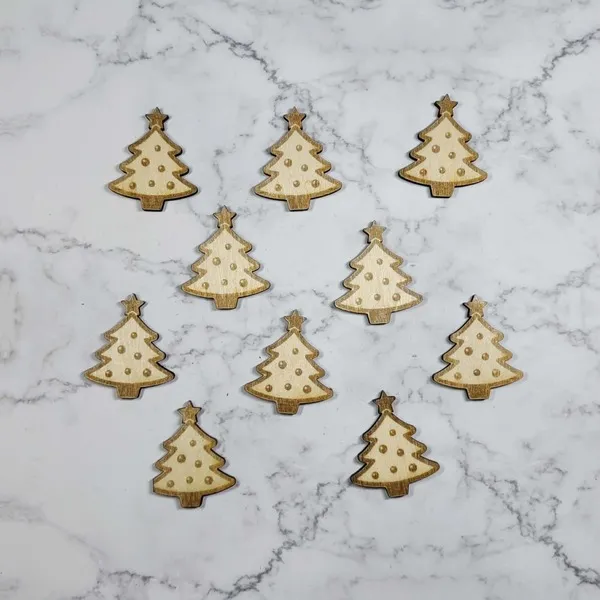 Lot de jetons en bois gravés en forme de sapins de Noël avec étoile, thème Noël