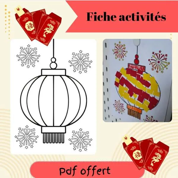 Fiche activité lanterne chinoise à colorier et décorer – PDF gratuit Nouvel An chinois enfants