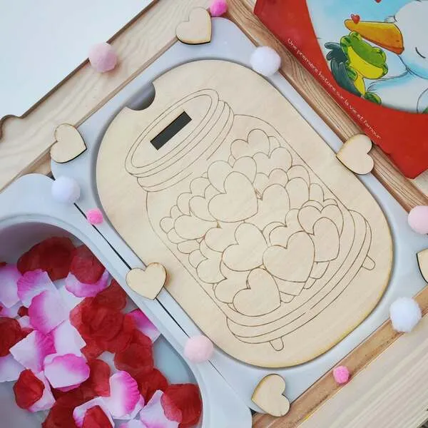 Insert Trofast en bois bocal à cœurs pour activité sensorielle Saint-Valentin enfant