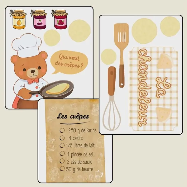 Activités Chandeleur enfant avec ours cuisinier, recette des crêpes et supports ludiques