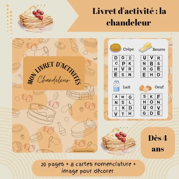Livret d’activités Chandeleur enfant avec jeux autour des crêpes et des ingrédients