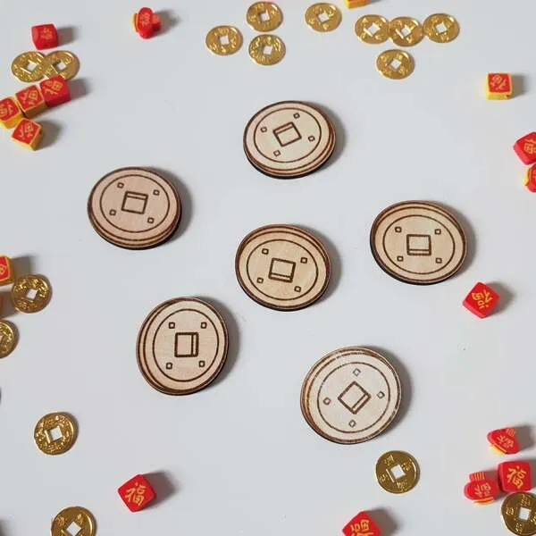 Pièces chinoises en bois gravées pour activité sensorielle et jeu éducatif thème Nouvel An chinois