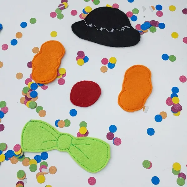 Accessoires de clown en feutrine colorée avec confettis pour activité enfant thème carnaval