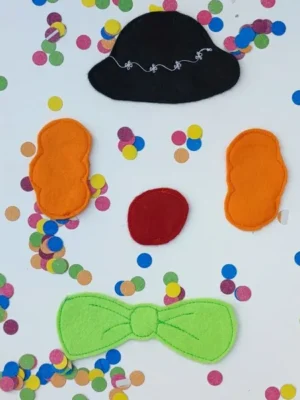 Accessoires de clown en feutrine colorée pour activité de motricité fine thème carnaval