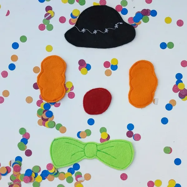 Accessoires de clown en feutrine colorée pour activité de motricité fine thème carnaval