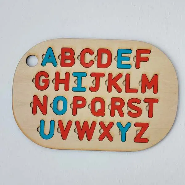 Puzzle alphabet en bois avec lettres majuscules colorées de A à Z pour enfant