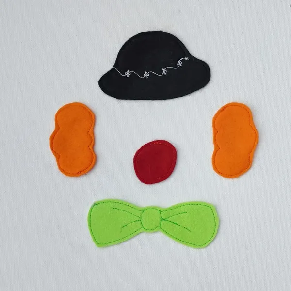 Accessoires de clown en feutrine colorée pour activité enfant et motricité fine thème carnaval