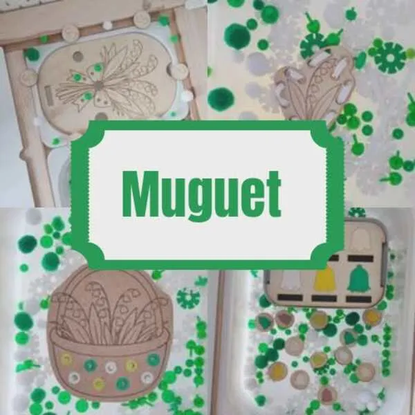 Activités enfant thème muguet créations bois Montessori motricité fine et jeux sensoriels