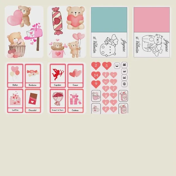 Activité enfant Saint Valentin avec chiffres et lettres à replacer dans des cœurs pour apprentissage ludique