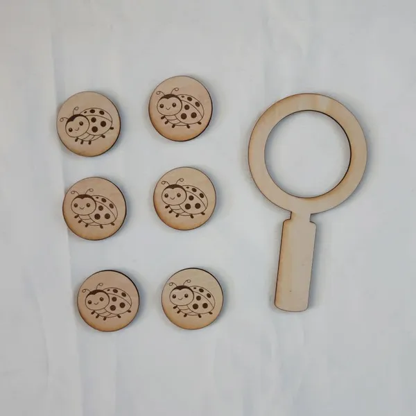 Jetons en bois gravés coccinelle avec loupe en bois activité sensorielle enfant observation et manipulation