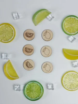 Jetons bois citron et tranche citron activité éducative enfant