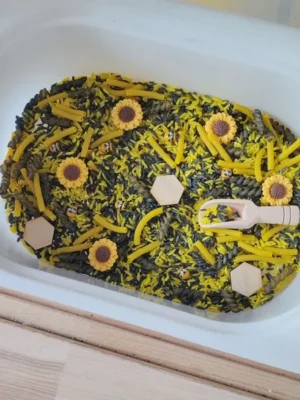 Bac sensoriel abeille complet avec pince et éléments en bois