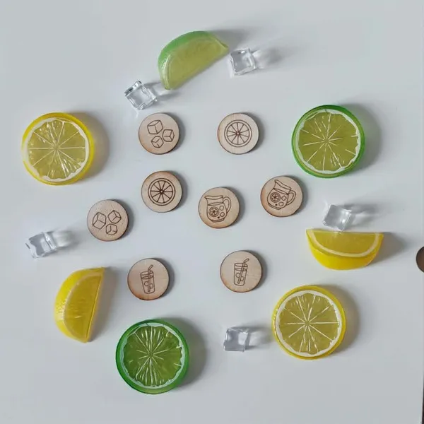Jetons bois limonade avec citron glaçons activité sensorielle enfant