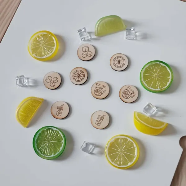 Jetons bois limonade citron et glaçons activité sensorielle enfant