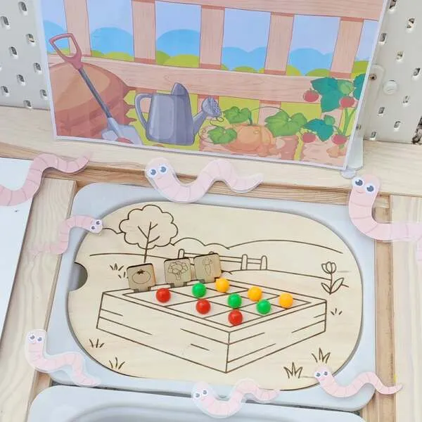 Plateau motricité fine potager enfant tri légumes activité éducative bois