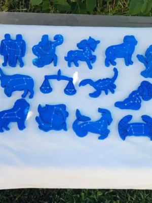 Figurines en bois des douze signes du zodiaque avec leurs constellations