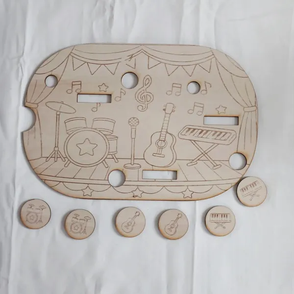 Insert Trofast musique en bois avec scène de concert et jetons instruments