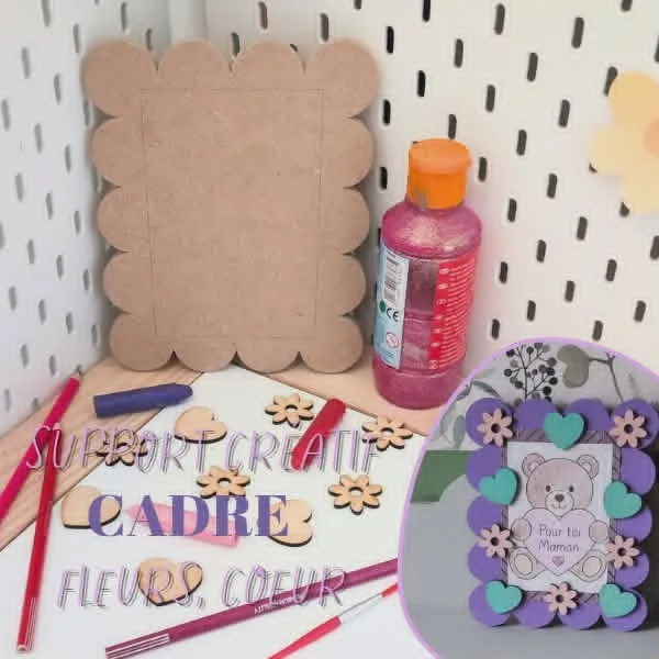 Support cadre bois fleurs cœur activité enfant DIY avant après