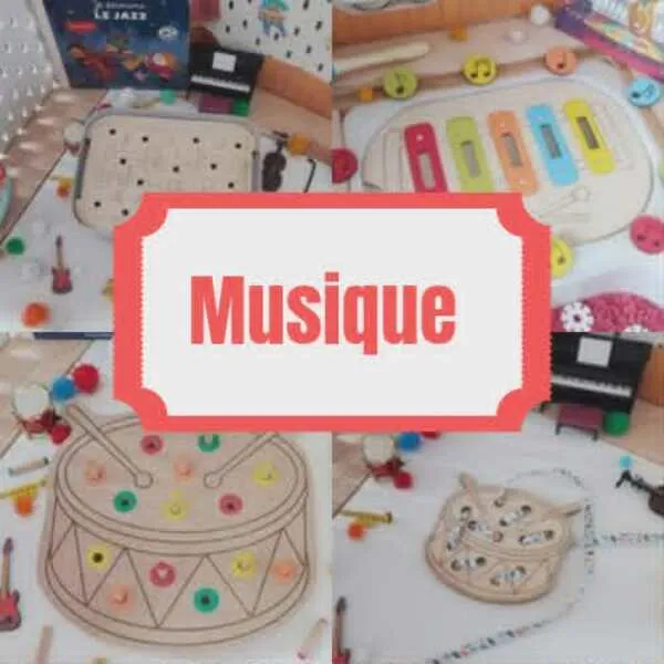 Supports pédagogiques en bois thème musique pour activités éducatives et motricité fine
